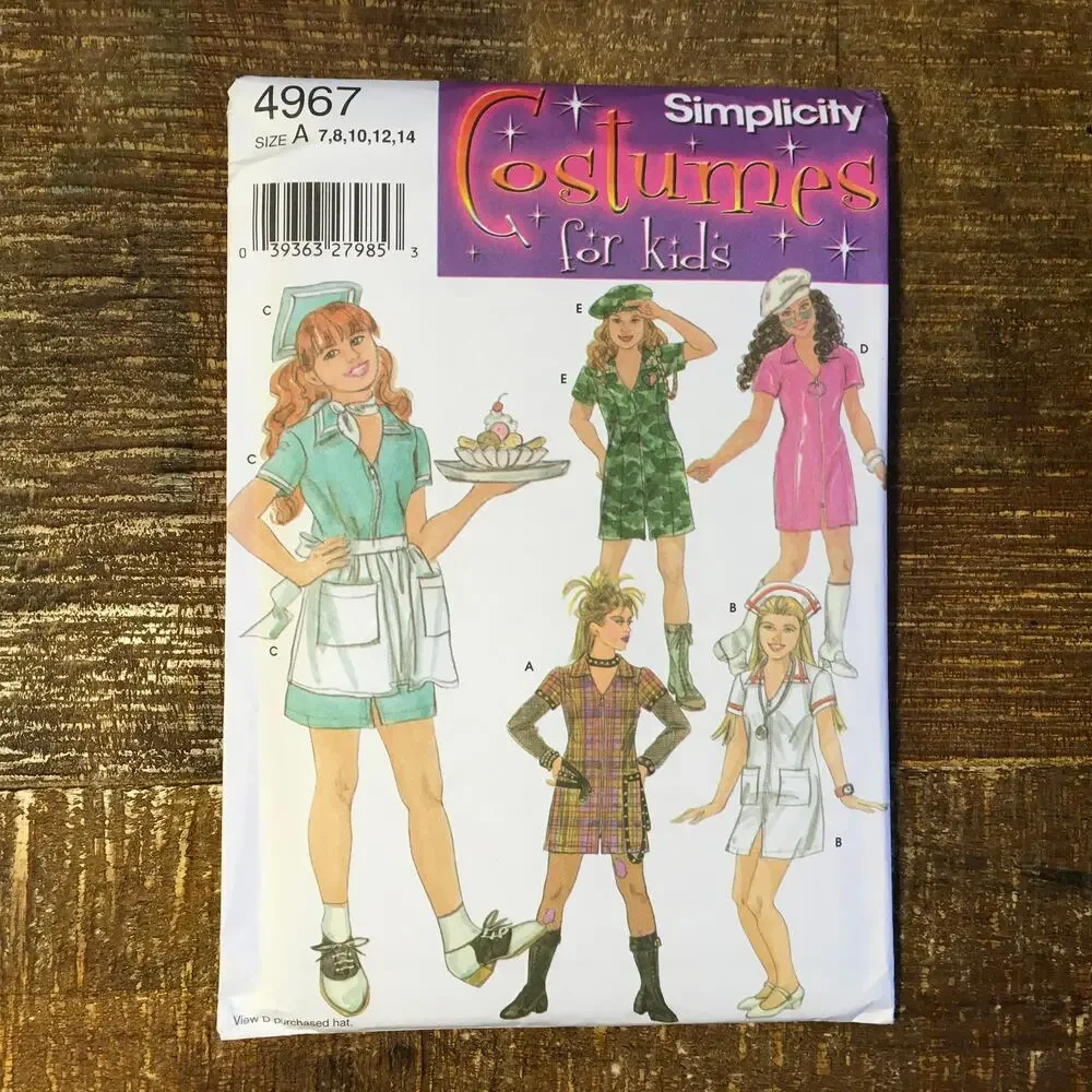 Simplicity Sewing Pattern 4967 Y2k Costume Carhop Soldier Nurse GoGo 7-14 UNCUT